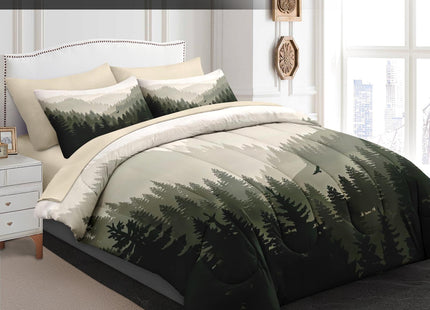 Pamnest Queen Comforter Set with Sheets, 7 Pieces Mountain Forest Bedding