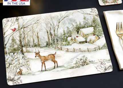 Cala Home Winter Forest Deer Boxed Set of 4 Premium Hardboard Placemats