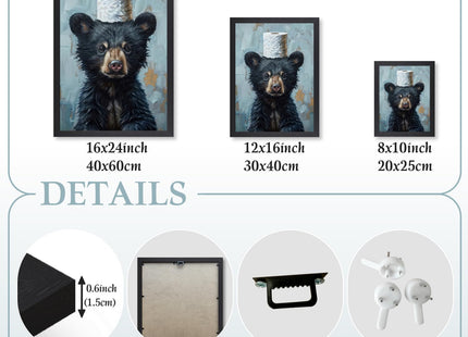 LLEEMPI Funny Black Bear Toilet Paper Bathroom Wall Art, 8x10 Framed Print