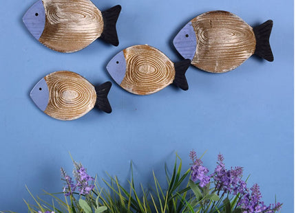 OECECR 2Pcs Wood Fish Nautical Beach Wall Decor, Wooden Hanging Coastal Wall Art Decor for Home, Lake House, Ocean Bathroom Decor - Blue
