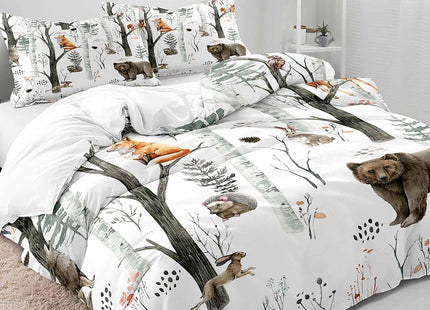 VIVIHOME 2PCS Woodland Forest Animal Duvet Cover Twin Bedding Sets, White Duvet Cover, Toddler Baby Boys Girls Kids Bedding, Bear Deer Fox Wolf Rabbit Rustic Lodge Cabin Comforter Cover, 1 Pillowcase