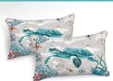 Bedbay Nautical Bedding Set Turtle Comforter Set King Size Beach Comforter Set Soft Microfiber Sea Life Ocean Bedding Quilt Set Coastal Bedding Boys Girls Beach Theme Bedding Set(Turtle,King)