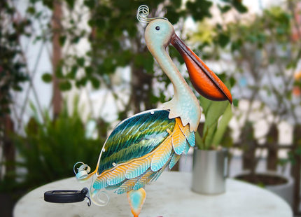 HONGLAND Solar Metal Pelican Statues Garden Sculpture & Statues, Glass Outdoor Pelican Yard Art Coastal Ocean Bird Decor Lawn Ornament for Backyard Porch Patio Decor（19 Inch）