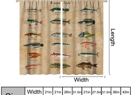 Kurtect Farmhouse Fish Curtain,Vintage Cabin Rustic River Fishing Window Treatment Curtains Cloth Farbic for Bedroom Living Room Office Cafe Kitchen Dining Room Drapes, 42x45 in