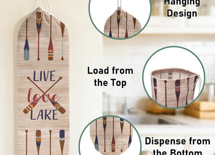 2Pcs Lake House Plastic Bag Holder for Kitchen Essentials, Reusable Hanging Grocery Bag Organizer, Washable Large Grocery Trash Bags Storage Dispenser Lake House Decor for the Home