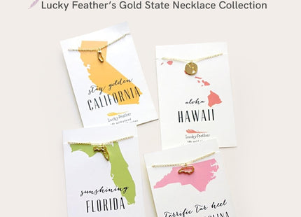 Lucky Feather Maine State Shaped Necklace | 14k Gold-Dipped Pendant Necklace | Easter Basket Stuffer| State Love Fashion Jewelry For Women | Dainty Necklace For Women | Great Gift Idea