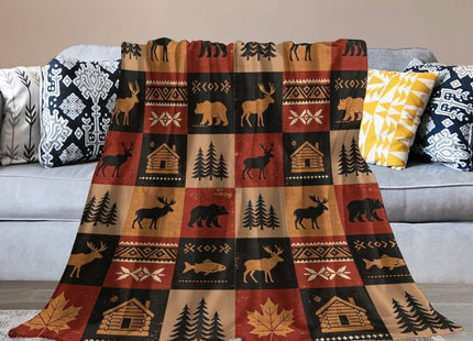 Bear Rustic Cabin Moose Blanket Soft Flannel Farmhouse Throw Blanket Gifts for Adults Cozy Blanket for Red Black Check Farmhouse Art All Season Couch Bed Sofa Home Decor, 60"x80"