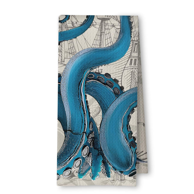 ArtisaEura Vintage Coastal Nautical Octopus Decorative Hand Towels for Bathroom Decor, Nautical Kitchen Towels, Coastal Beach Dish Tea Towels for Kitchen Decor, 16x24 Inches