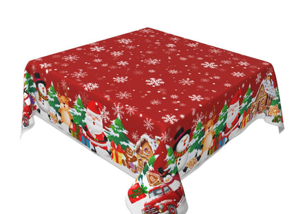 Khope Xmas Square Tablecloth 54×54 Inch Water-Resistant Washable Fabric Reusable Cute Santa Claus Snowman Reindeer Snowflakes Table Cover for Decoration Indoor Outdoor Dining