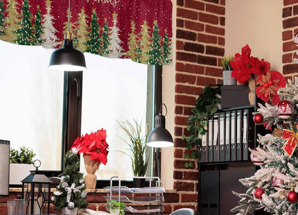 Christmas Tree Valance for Windows Pine Tree Curtains Valances Golden Snowflake Valance Window Treatments Red Short Curtains for Kitchen Living Room Bedroom Bathroom Xmas Holiday Decor 60x18 Inch