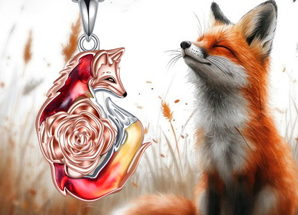 POPLYKE Fox Necklace for Women 925 Sterling Sliver Rose Fox Pendant Gifts for Women Wife