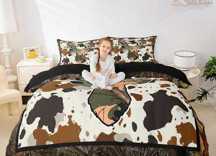 Erosebridal Deer Cow Print Comforter Cover Rustic Trees Branches Leaves Camo Bedding Set Twin Camouflage Hunting Theme Duvet Cover Rustic Farmhouse Quilt Cover Soft Lightweight Zipper 1 Pillow Case