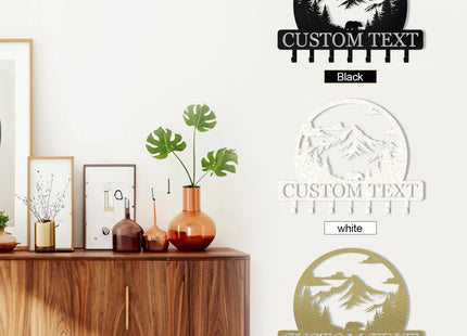 KAINSY Personalized Key Holder for Wall, Custom Name Metal Forest Bear Key Hooks, Coat Hook Key Holder Wall Mount, Key Rack Hanger Organizer for Kitchen, Entryway, Hallway, Door, Home Decor Gifts