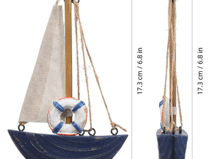 EXCEART Mediterranean Sailboat Ornament Wooden Sailing Model Beach Nautical Decoration for Home Office Tabletop Display 6.8X4.3X1 Inch Lightweight