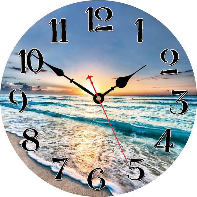 VIKMARI 14in Nautical Beach Wall Clock Silent Wooden Kitchen Wall Decor