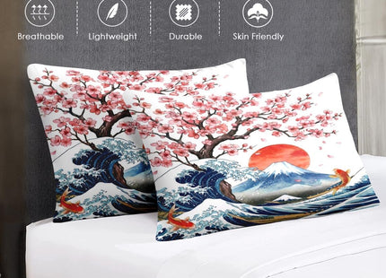 WeCozy Queen Comforter Set with Sheets, 7 Pieces Japanese Ocean Bedding