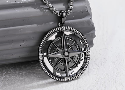 Brisskaari World Map Compass Necklace Sterling Silver Nautical Gift
