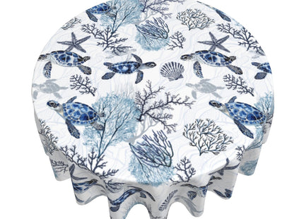 Giwawa 60in Sea Turtles Round Tablecloth, Nautical Coastal Blue Tortoise Table Cover, Beach Themed Coral Starfish Washable Table Cloth for Dining Kitchen Picnic Indoor Outdoor Decor