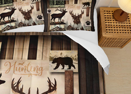 lneffble Deer Comforter Set Queen Size，Lodge Quilt Set Full/Queen Size, Rustic Cabin Bedding Set Black Deer，Deer Themed Bedroom Decor with 1 Comforter with 2 Pillow Case