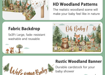 123pcs Woodland Baby Shower Decorations