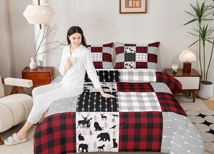 Buffalo Plaid Comforter Set For Boys Girls, Woodland Moose Bedding Set