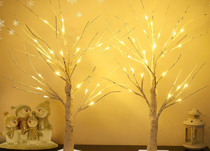 Set of 2 Warm White Birch Tree Lights 24 LED Twinkling White Birch Tree Light for Indoor Holiday Decor