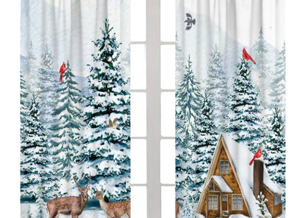 Nanacur Winter Forest Curtains, Nature Snowy Forest Scenery Rustic Country Deer Cardinal Xmas Pine Tree Window Treatments for Farmhouse Kitchen Bedroom Living Room, 42" W X 45" L, Decor