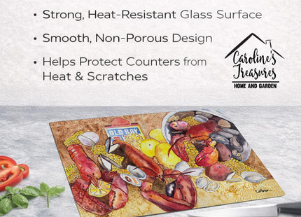Caroline's Treasures 8719LCB Lobster with Old Bay Glass Cutting Board Large Decorative Tempered Glass Kitchen Cutting and Serving Board Large Size Chopping Board