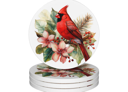 Cardinal Coasters Set of 4, Absorbent Ceramic Stone Coasters with Cork Base, Winter Christmas Home Decor, Ideal Gifts