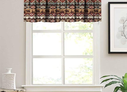 SHElifestyle Bear Tribal Aztec Valance Curtain, Rustic Fir Tree Cabin Country Lodge Camping Retro Abstract Geometric Window Treatment Valances for Kitchen Living Room Café Décor 54'x18', 1 Panel