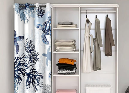 Turtle Door Curtains for Doorways, White Blue Hawaiian Blackout Curtain, Reptile Tortoise Door Drape, Coastal Beach Theme Retro Sea Turtle Closet Curtain for Bedroom 1 Panel, 34"W X 80"L