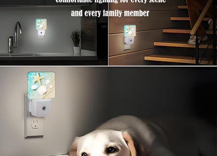 FSHVQKD Starfish and Seashell On Beach Night Light,Plug Into Wall Decor for Stairway,Hallway,Kitchen,Dusk to Dawn Sensor Nightlights for Boys/Girls/Women/Men Room Gifts