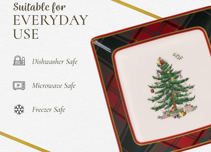 Spode Christmas Tree Tartan Plaid Square Serving Platter