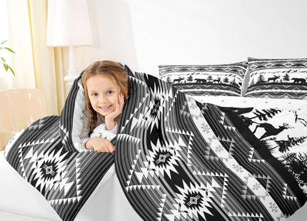 Feelyou Western Bedding Set Soft for Boys Girls, Southwestern Aztec Comforter Set Toddler Size Bear Duvet Quilt Microfiber Deer Moose Bedroom Decor Wild Animals 2 Pcs with 1 Pillow Cases
