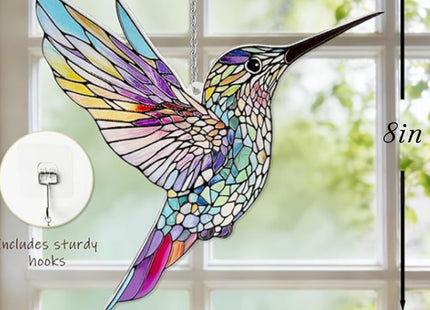 Hummingbirds Suncatcher Stained Glass, Hummingbird Suncatcher Ornament, Hummingbird Suncatcher for Grandma/Mom/Women (Colorful)