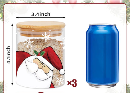 JarThenaAMCS 3Pcs Christmas Glass Storage Jars with Airtight Lid Santa Snowman Reindeer Decorative Canisters Sets for Winter Xmas Home Kitchen Countertop
