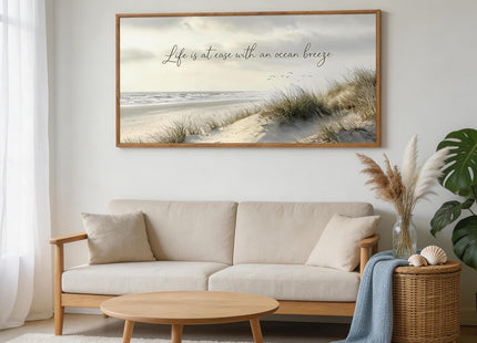CHDITB Neutral Coastal Beach Quote Framed Wall Art 40x20 Inch