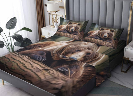 Bear Sheets Twin Sheet Set - Woodland Animal Bed Sheets, Soft Microfiber & Deep Pocket & Wrinkle Free Patterned Bedding Sheets & Pillowcases, 3 Piece ( 1 Fitted Sheet, 1 Flat Sheet, 1 Pillow Case )
