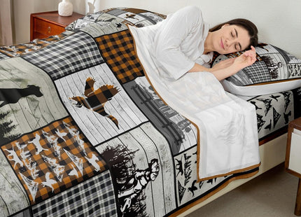 Hunting Dog Bed Sheets Set Plaid Rustic Cabin Sheet Set Mallard Duck Sheets with Deep Pocket Fitted Sheet for Boys Girls Geometric Checkered Camping Hunting Bedding Set Full Size With 2 Pillow Case