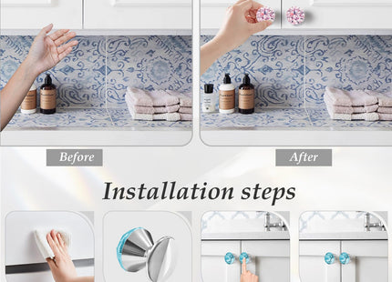 CcHhyyt 4 Pcs Crystal Adhesive Knobs Stick On Cabinet Handle K9 Crystal Pulls Peel and Stick Dresser Pulls for Mirror Cabinet Drill Free Knobs for Glass Sliding Doors Fish Tank Lid Terrarium
