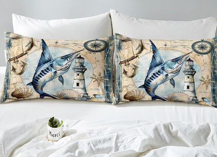 Feelyou Marlin Swordfish Bed Set Nautical Anchor Bed Sheets for Kids Boys Girls Ocean Marine Theme Sheet Set Fishing Bedding Sheets 1 Sheet Set with 1 Pillowcase Twin Size