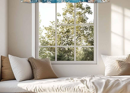 RisQiten Blue Coastal Seahorse Valances for Windows, Summer Beach Kitchen Curtains Window Treatment, Nautical Starfish Botanical Rod Pocket Short Window Valances for Living Room/Bedroom, 42" x 12"