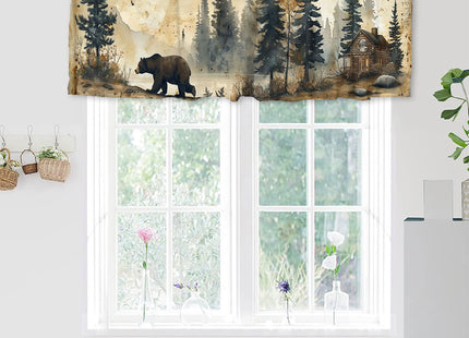 ZYQENGIMGA Rustic Cabin Bear Valance Curtains for Kitchen Farm Wildlife Vintage Camping Country Nature Window Valances for Kitchen Bedroom Bathroom Living Room 54 x 18 Inch, 1 Panel
