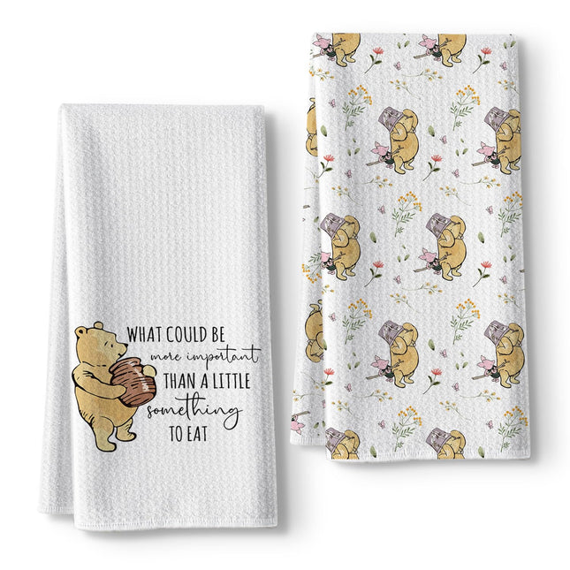QZCYU Winnie Kitchen Towels Set of 2 - The Pooh Bear Decor Stuff for Kitchen Bathroom - Winnie Dishes Dish Towel - Winnie Bathroom Hand Towels - The Pooh Gifts for Women - Winnie Waffle Towels