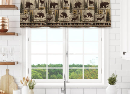 Giwawa Forest Bear Deer Kitchen Curtain Valance 1 Panel Woodland Wildlife Short Topper Window Treatment Valances for Bedroom Bathroom, 54" x 18"