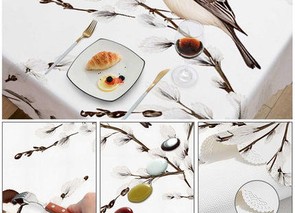 Swono Bird Tablecloth Willow Branches and Birds Chickadee Decorative Oblong Table Cover for Kitchen, Dining, Party Banquet and Holiday Tablecloth, 52x70 Inch(4-6 Seats)
