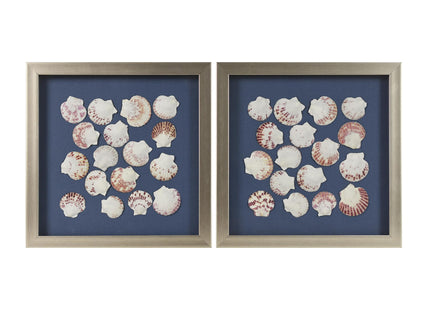 Seashell Wall Art Set, 2-pc Scallop Shell Glass Decor with Champagne Frame
