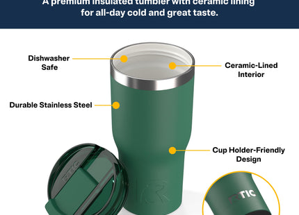 RTIC 20oz Essential Tumbler with Lid, Ceramic Lined, Pine Tree