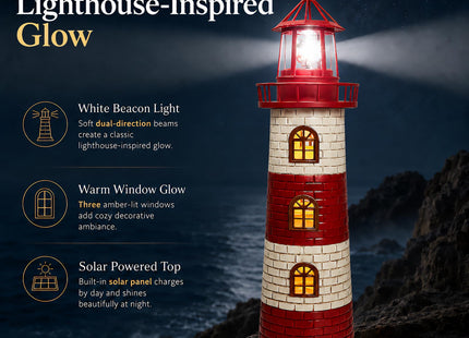 Zeanlant Solar Garden Statue, 23 Inch Solar Outdoor Lighthouse Decor with 360 Degree Rotating Beacon, Warm Window Glow, IP65 Weather Resistant Yard Light for Patio Porch Lawn, Garden Lovers Gift