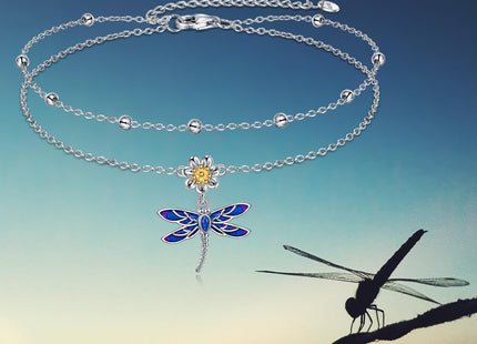 Dragonfly Anklet for Women Sterling Silver Layered Chain Dragonfly Ankle Bracelets Double Link Chain Anklets Jewelry Christmas Gifts (Layered dragonfly anklets)